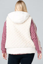 Load image into Gallery viewer, Sale! Hooded Quilted Faux Fur  Reversible Vests Curvy Off White and Charcoal
